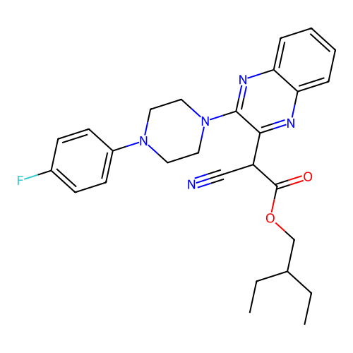 2-Ethylbutyl cyano{3-[4-(4-fluorophenyl)piperazin-1-yl]quinoxalin-2-yl}acetate structure
