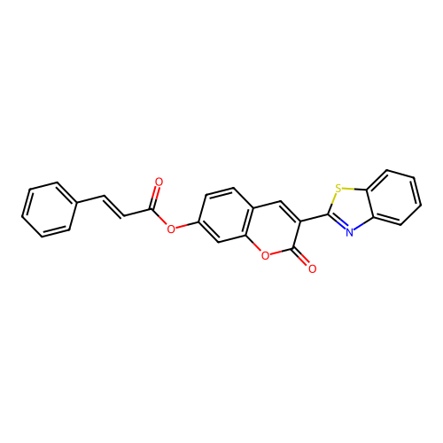 3-benzothiazol-2-yl-2-oxochromen-7-yl (2E)-3-phenylprop-2-enoate structure