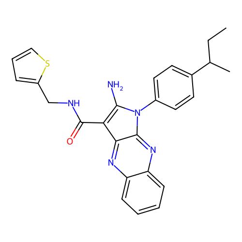 2-amino-1-(4-(sec-butyl)phenyl)-N-(thiophen-2-ylmethyl)-1H-pyrrolo[2,3-b]quinoxaline-3-carboxamide structure