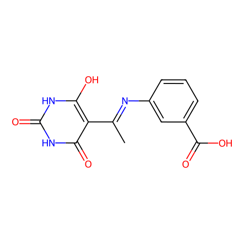 3-((1-(2,4,6-trioxotetrahydropyrimidin-5(2H)-ylidene)ethyl)amino)benzoic acid structure