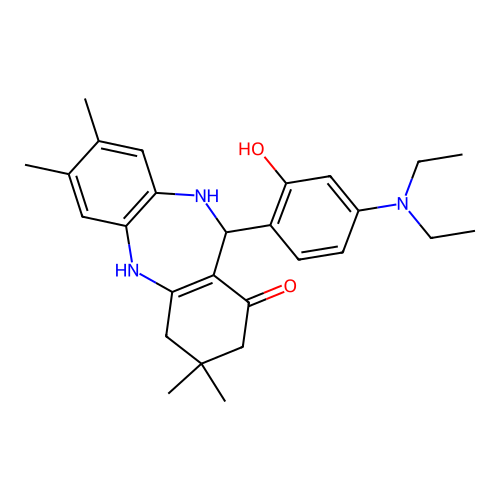11-(4-(diethylamino)-2-hydroxyphenyl)-3,3,7,8-tetramethyl-2,3,4,5,10,11-hexahydro-1H-dibenzo[b,e][1,4]diazepin-1-one structure