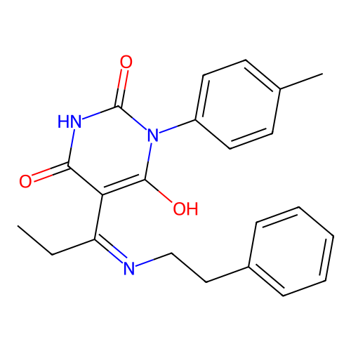 1-(4-methylphenyl)-5-[1-(phenethylamino)propylidene]-1,3-diazinane-2,4,6-trione structure