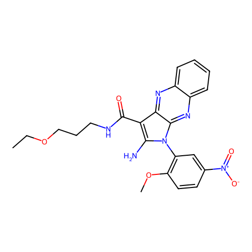 2-amino-N-(3-ethoxypropyl)-1-(2-methoxy-5-nitrophenyl)-1H-pyrrolo[2,3-b]quinoxaline-3-carboxamide structure