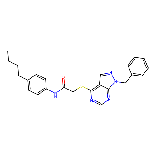 2-((1-benzyl-1H-pyrazolo[3,4-d]pyrimidin-4-yl)thio)-N-(4-butylphenyl)acetamide structure