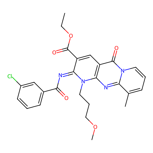 (Z)-ethyl 2-((3-chlorobenzoyl)imino)-1-(3-methoxypropyl)-10-methyl-5-oxo-2,5-dihydro-1H-dipyrido[1,2-a:2',3'-d]pyrimidine-3-carboxylate structure