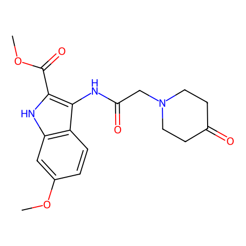 methyl 6-methoxy-3-{[(4-oxopiperidin-1-yl)acetyl]amino}-1H-indole-2-carboxylate structure