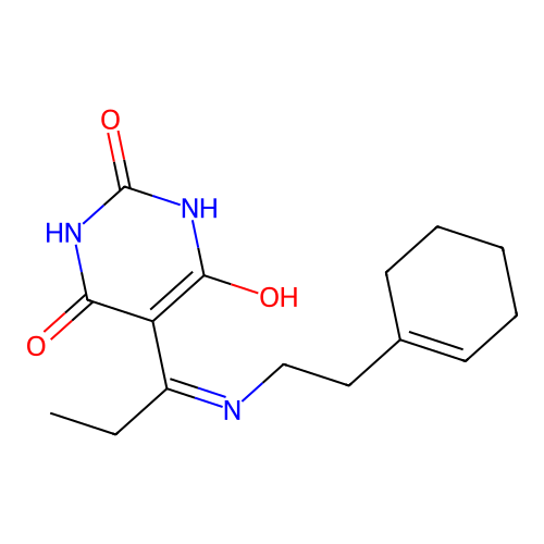 5-(1-((2-(cyclohex-1-en-1-yl)ethyl)amino)propylidene)pyrimidine-2,4,6(1H,3H,5H)-trione structure