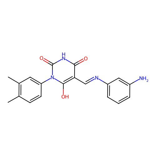 (5E)-5-[(3-aminoanilino)methylidene]-1-(3,4-dimethylphenyl)-1,3-diazinane-2,4,6-trione structure
