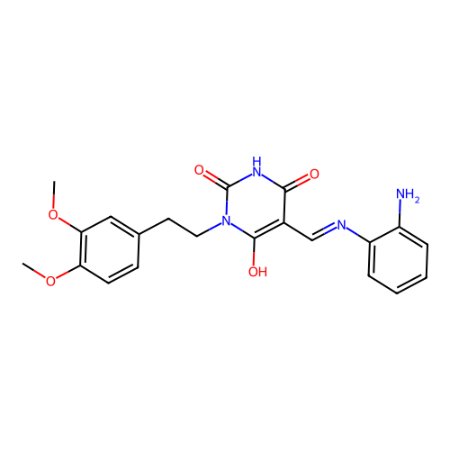 (5E)-5-[(2-aminoanilino)methylidene]-1-[2-(3,4-dimethoxyphenyl)ethyl]-1,3-diazinane-2,4,6-trione structure