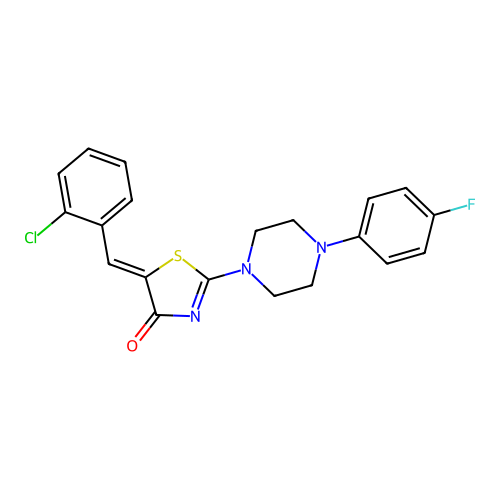 (5Z)-5-(2-chlorobenzylidene)-2-[4-(4-fluorophenyl)piperazin-1-yl]-1,3-thiazol-4(5H)-one structure
