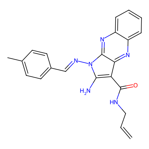 (E)-N-allyl-2-amino-1-((4-methylbenzylidene)amino)-1H-pyrrolo[2,3-b]quinoxaline-3-carboxamide structure