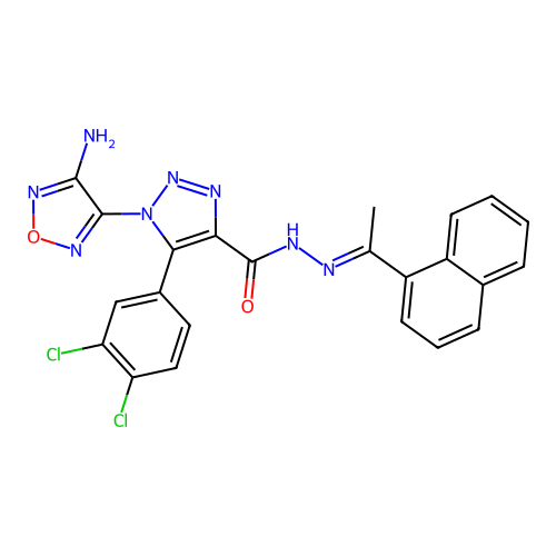 1-(4-amino-1,2,5-oxadiazol-3-yl)-5-(3,4-dichlorophenyl)-N'-[(1E)-1-(naphthalen-1-yl)ethylidene]-1H-1,2,3-triazole-4-carbohydrazide structure