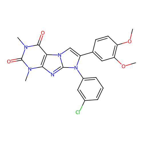 8-(3-chlorophenyl)-7-(3,4-dimethoxyphenyl)-1,3-dimethyl-1H-imidazo[2,1-f]purine-2,4(3H,8H)-dione structure