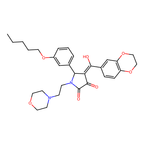 (4E)-4-[2,3-dihydro-1,4-benzodioxin-6-yl(hydroxy)methylidene]-1-(2-morpholin-4-ylethyl)-5-(3-pentoxyphenyl)pyrrolidine-2,3-dione structure