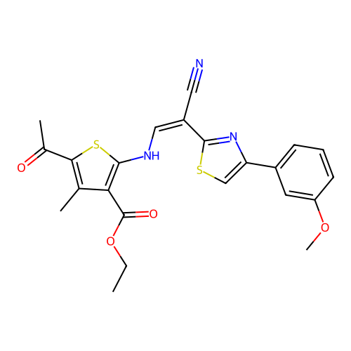 (Z)-ethyl 5-acetyl-2-((2-cyano-2-(4-(3-methoxyphenyl)thiazol-2-yl)vinyl)amino)-4-methylthiophene-3-carboxylate structure