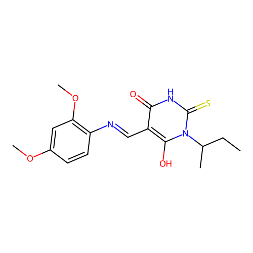 (5Z)-1-(butan-2-yl)-5-{[(2,4-dimethoxyphenyl)amino]methylidene}-2-sulfanylpyrimidine-4,6(1H,5H)-dione structure