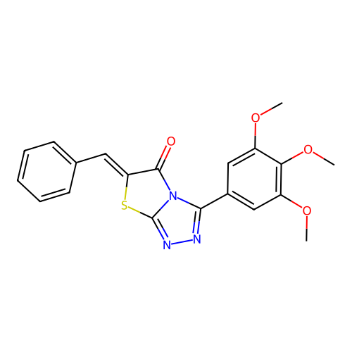 (6Z)-6-benzylidene-3-(3,4,5-trimethoxyphenyl)-[1,3]thiazolo[2,3-c][1,2,4]triazol-5-one structure