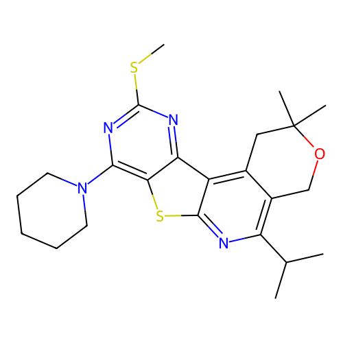 2,2-dimethyl-10-(methylsulfanyl)-8-(piperidin-1-yl)-5-(propan-2-yl)-1,4-dihydro-2H-pyrano[4'',3'':4',5']pyrido[3',2':4,5]thieno[3,2-d]pyrimidine structure