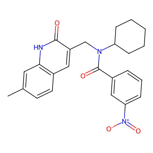 N-cyclohexyl-N-[(7-methyl-2-oxo-1H-quinolin-3-yl)methyl]-3-nitrobenzamide structure