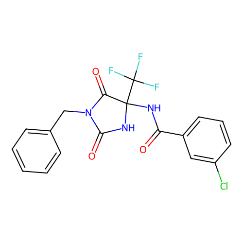N-[1-benzyl-2,5-dioxo-4-(trifluoromethyl)imidazolidin-4-yl]-3-chlorobenzamide structure