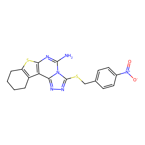 3-((4-nitrobenzyl)thio)-8,9,10,11-tetrahydrobenzo[4,5]thieno[3,2-e][1,2,4]triazolo[4,3-c]pyrimidin-5-amine structure