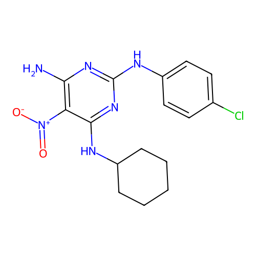 {6-Amino-2-[(4-chlorophenyl)amino]-5-nitropyrimidin-4-yl}cyclohexylamine structure