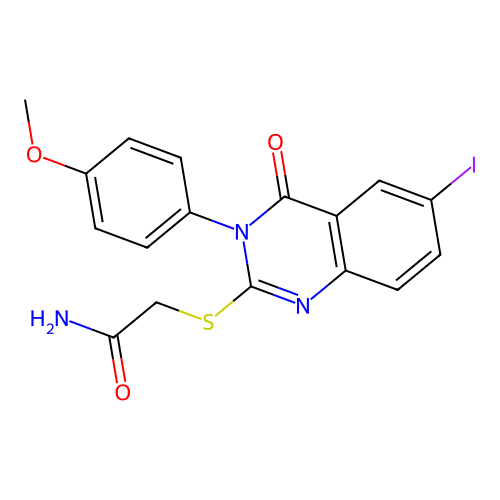 2-[6-iodo-3-(4-methoxyphenyl)-4-oxo-quinazolin-2-yl]sulfanylacetamide structure