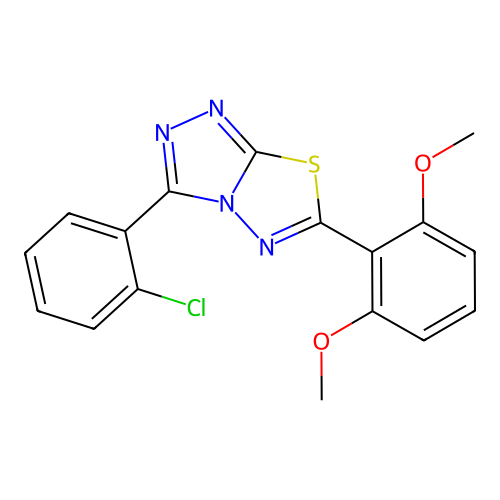 3-(2-chlorophenyl)-6-(2,6-dimethoxyphenyl)-[1,2,4]triazolo[3,4-b][1,3,4]thiadiazole structure