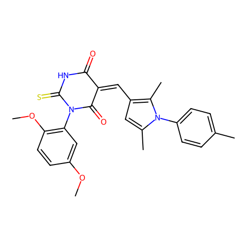 (5Z)-1-(2,5-dimethoxyphenyl)-5-[[2,5-dimethyl-1-(4-methylphenyl)pyrrol-3-yl]methylidene]-2-sulfanylidene-1,3-diazinane-4,6-dione structure