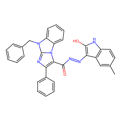 (Z)-9-benzyl-N'-(5-methyl-2-oxoindolin-3-ylidene)-2-phenyl-9H-benzo[d]imidazo[1,2-a]imidazole-3-carbohydrazide structure