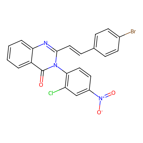 2-[(E)-2-(4-bromophenyl)ethenyl]-3-(2-chloro-4-nitrophenyl)quinazolin-4(3H)-one structure