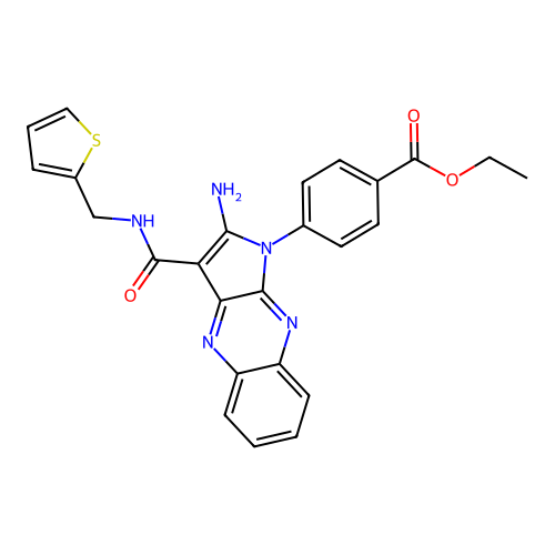 ethyl 4-[2-amino-3-(thiophen-2-ylmethylcarbamoyl)pyrrolo[3,2-b]quinoxalin-1-yl]benzoate structure