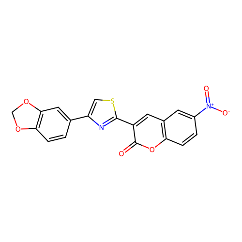 3-(4-(benzo[d][1,3]dioxol-5-yl)thiazol-2-yl)-6-nitro-2H-chromen-2-one structure