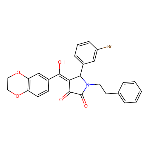 (4E)-5-(3-bromophenyl)-4-[2,3-dihydro-1,4-benzodioxin-6-yl(hydroxy)methylidene]-1-(2-phenylethyl)pyrrolidine-2,3-dione structure