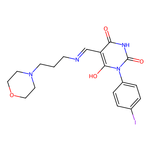 1-(4-iodophenyl)-5-[(3-morpholin-4-ylpropylamino)methylidene]-1,3-diazinane-2,4,6-trione structure