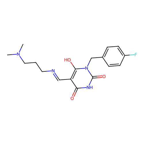 (5E)-5-[[3-(dimethylamino)propylamino]methylidene]-1-[(4-fluorophenyl)methyl]-1,3-diazinane-2,4,6-trione structure