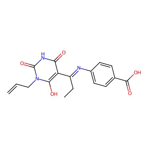 (E)-4-((1-(1-allyl-2,4,6-trioxotetrahydropyrimidin-5(2H)-ylidene)propyl)amino)benzoic acid structure