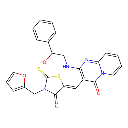 (Z)-3-(furan-2-ylmethyl)-5-((2-((2-hydroxy-2-phenylethyl)amino)-4-oxo-4H-pyrido[1,2-a]pyrimidin-3-yl)methylene)-2-thioxothiazolidin-4-one structure