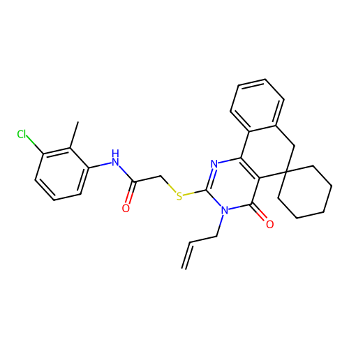 2-((3-allyl-4-oxo-4,6-dihydro-3H-spiro[benzo[h]quinazoline-5,1'-cyclohexan]-2-yl)thio)-N-(3-chloro-2-methylphenyl)acetamide structure