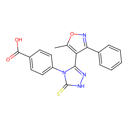 4-(3-mercapto-5-(5-methyl-3-phenylisoxazol-4-yl)-4H-1,2,4-triazol-4-yl)benzoic acid structure