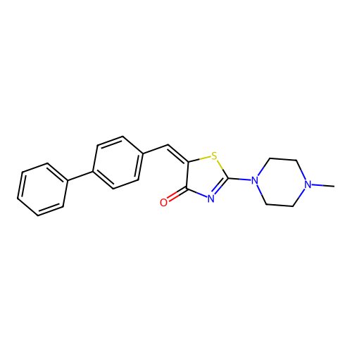 (5E)-2-(4-methylpiperazin-1-yl)-5-[(4-phenylphenyl)methylidene]-1,3-thiazol-4-one structure
