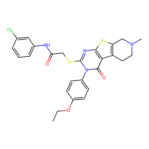 N-(3-chlorophenyl)-2-((3-(4-ethoxyphenyl)-7-methyl-4-oxo-3,4,5,6,7,8-hexahydropyrido[4',3':4,5]thieno[2,3-d]pyrimidin-2-yl)thio)acetamide structure
