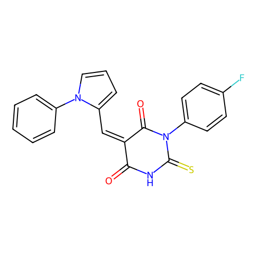 (5Z)-1-(4-fluorophenyl)-5-[(1-phenyl-1H-pyrrol-2-yl)methylidene]-2-sulfanylpyrimidine-4,6(1H,5H)-dione structure