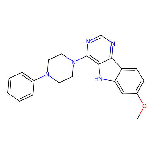 7-methoxy-4-(4-phenylpiperazin-1-yl)-5H-pyrimido[5,4-b]indole structure