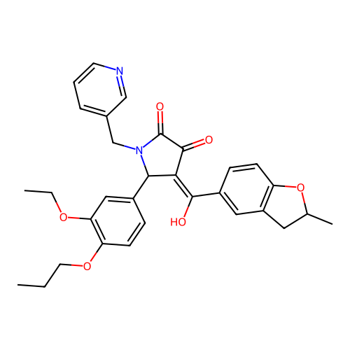 (4E)-5-(3-ethoxy-4-propoxyphenyl)-4-[hydroxy-(2-methyl-2,3-dihydro-1-benzofuran-5-yl)methylidene]-1-(pyridin-3-ylmethyl)pyrrolidine-2,3-dione structure