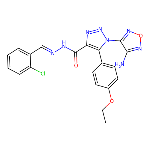 (E)-1-(4-amino-1,2,5-oxadiazol-3-yl)-N'-(2-chlorobenzylidene)-5-(4-ethoxyphenyl)-1H-1,2,3-triazole-4-carbohydrazide structure
