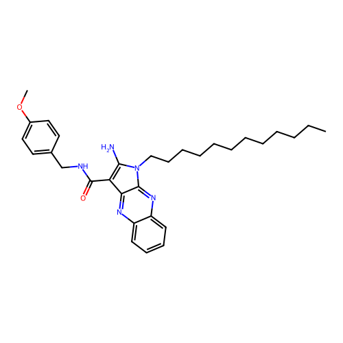 2-amino-1-dodecyl-N-(4-methoxybenzyl)-1H-pyrrolo[2,3-b]quinoxaline-3-carboxamide structure