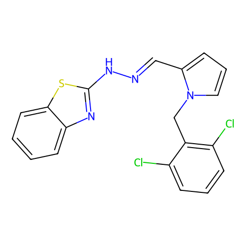 (E)-2-(2-((1-(2,6-dichlorobenzyl)-1H-pyrrol-2-yl)methylene)hydrazinyl)benzo[d]thiazole structure