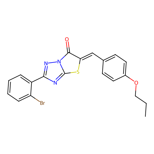 (Z)-2-(2-bromophenyl)-5-(4-propoxybenzylidene)thiazolo[3,2-b][1,2,4]triazol-6(5H)-one structure