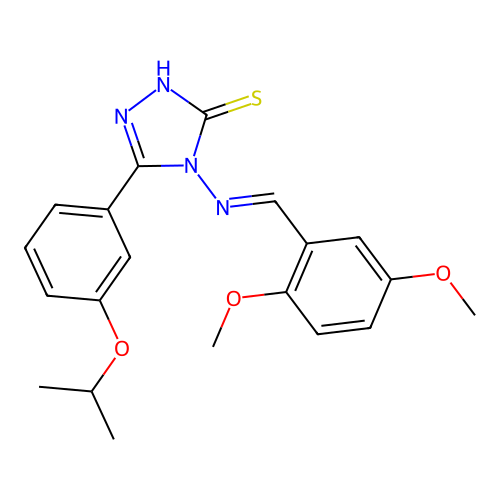 (E)-4-((2,5-dimethoxybenzylidene)amino)-5-(3-isopropoxyphenyl)-4H-1,2,4-triazole-3-thiol structure
